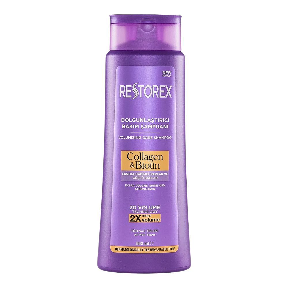 Restorex Collagen & Biotin Volumizing Care Shampoo, For All Hair Types, 500ml - Front View