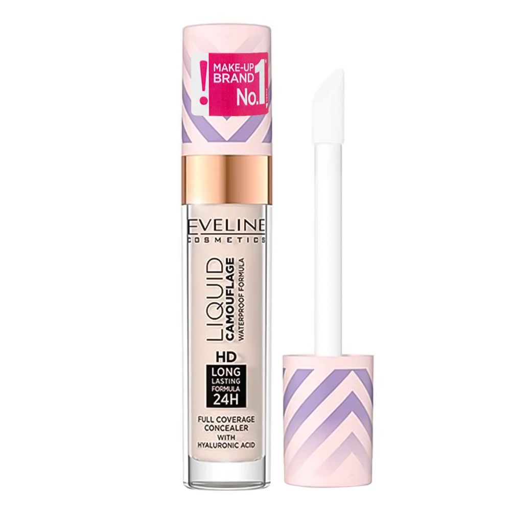 Eveline Liquid Camouflage Full Coverage Concealer, Waterproof, Long Lasting, 01 Light Porcelain - Front View