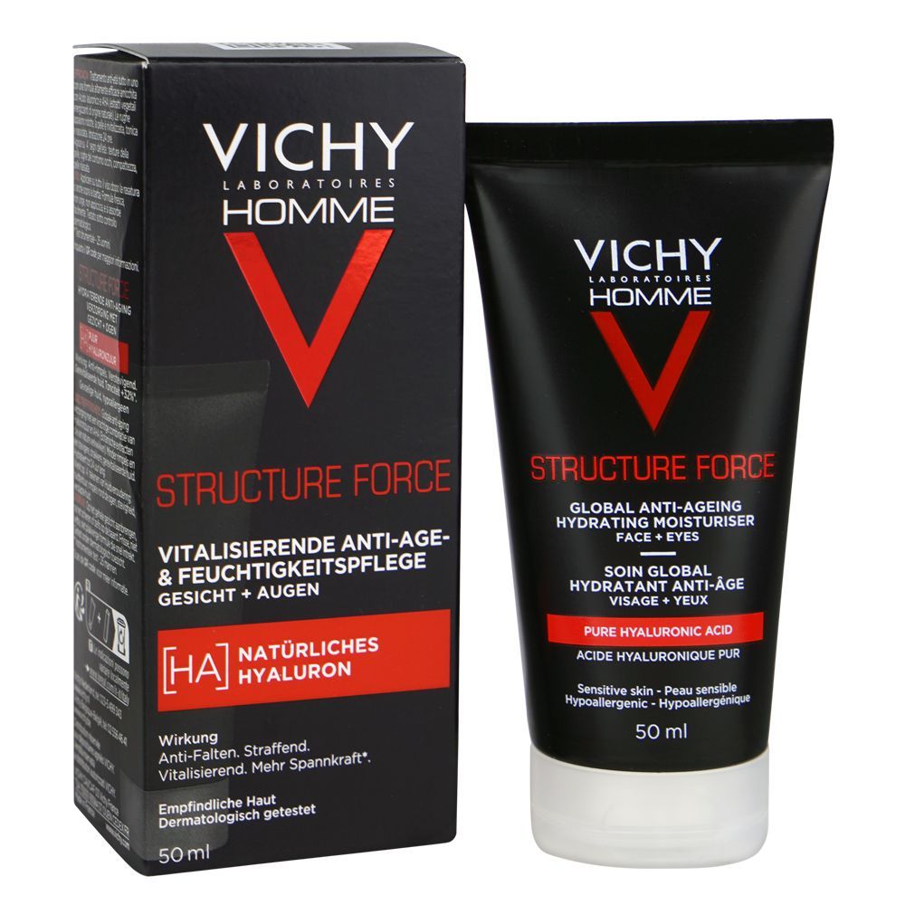 Vichy Homme Structure Force Anti-Ageing Hydrating Moisturizer, For Men's Sensitive Skin, 50ml - Front View