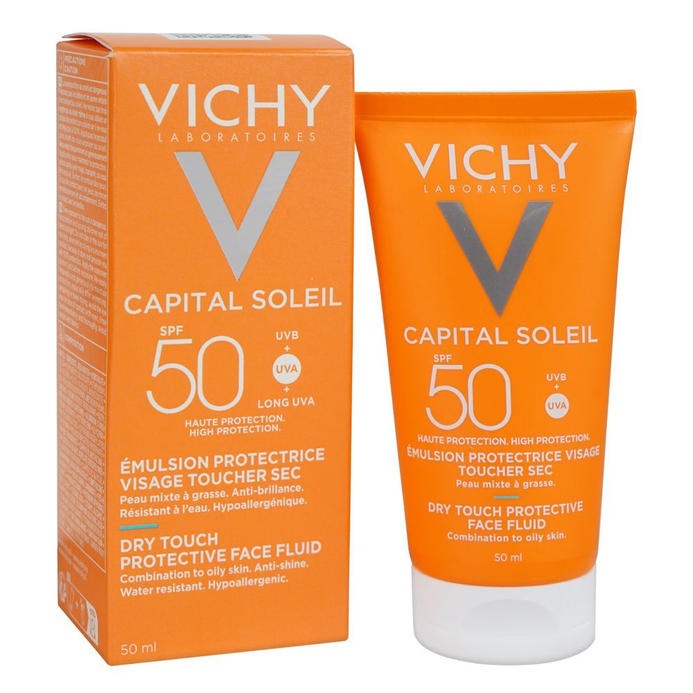 Vichy Capital Ideal Soleil SPF-50 Dry Touch Invisible Mattifying Face Fluid, For Combination To Oily Skin, 50ml - Front View