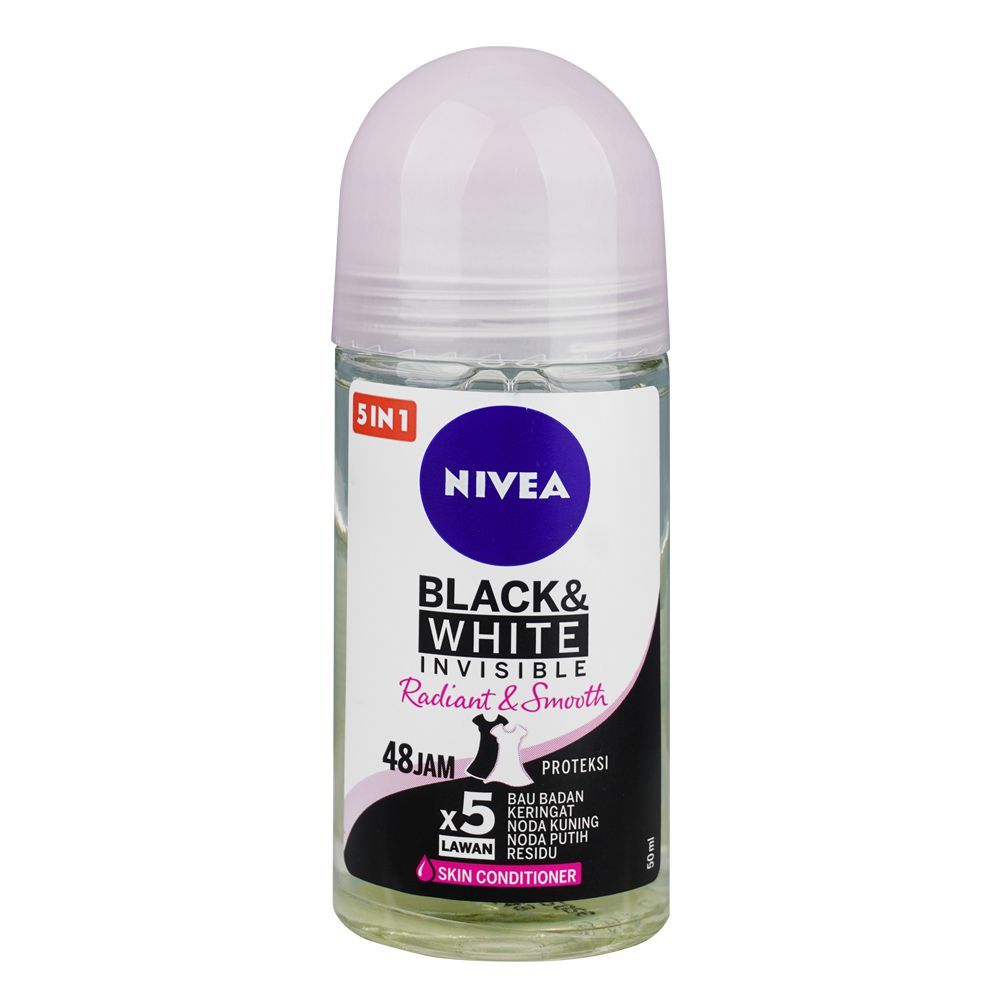 Nivea 5-in-1 Black & White Invisible Radiant and Smooth Roll-On, 50ml - Front View