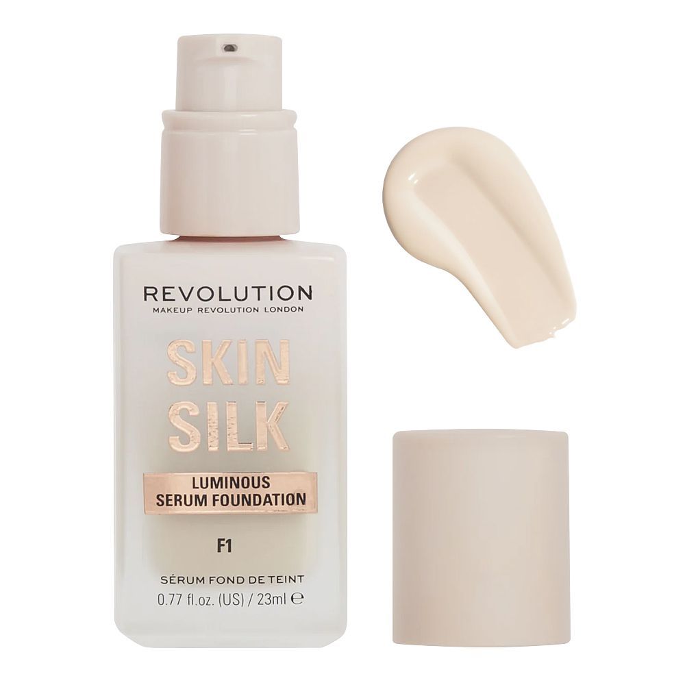 Makeup Revolution Skin Silk Luminous Serum Foundation, Cruelty-Free, Vegan, 23ml, F1 - Front View