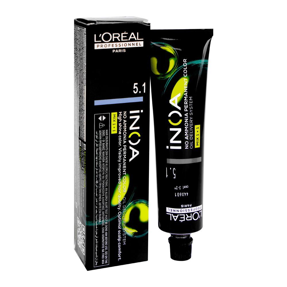 L'Oreal Professionnel Inoa No Ammonia Permanent Hair Color Cream, 5.1 Light Ash Brown - Front View