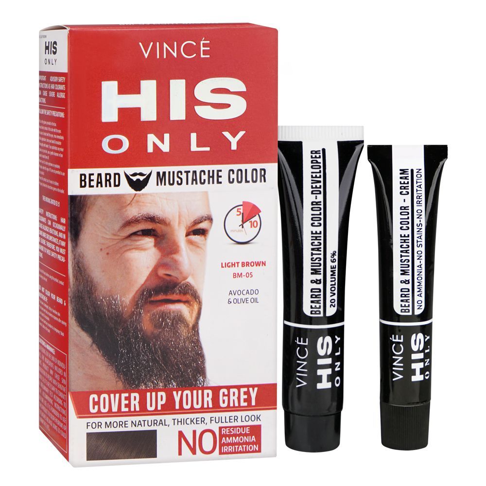 Vince His Only Beard & Moustache Hair Color, BM-05 Light Brown - Front View