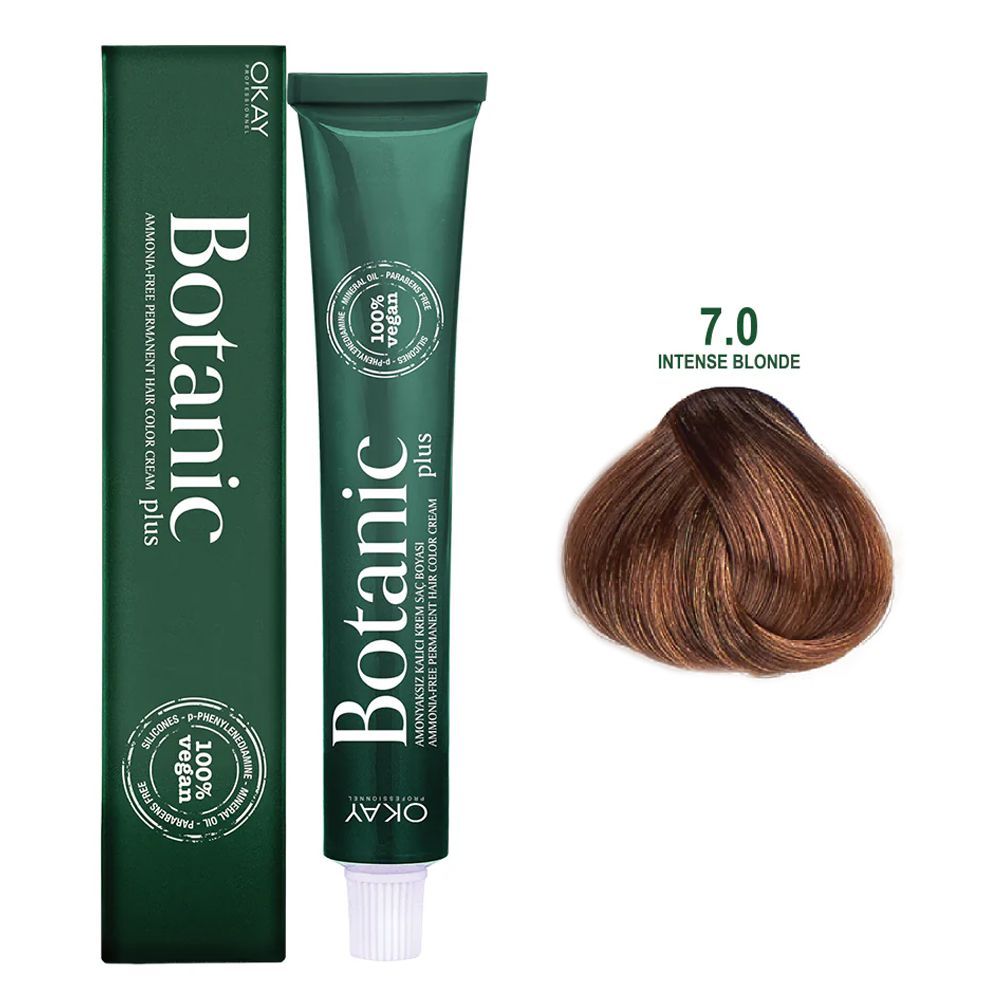 Neva Botanic Plus Ammonia Free Permanent Hair Color Cream, 60ml, 7.0 Intense Blonde - Front View