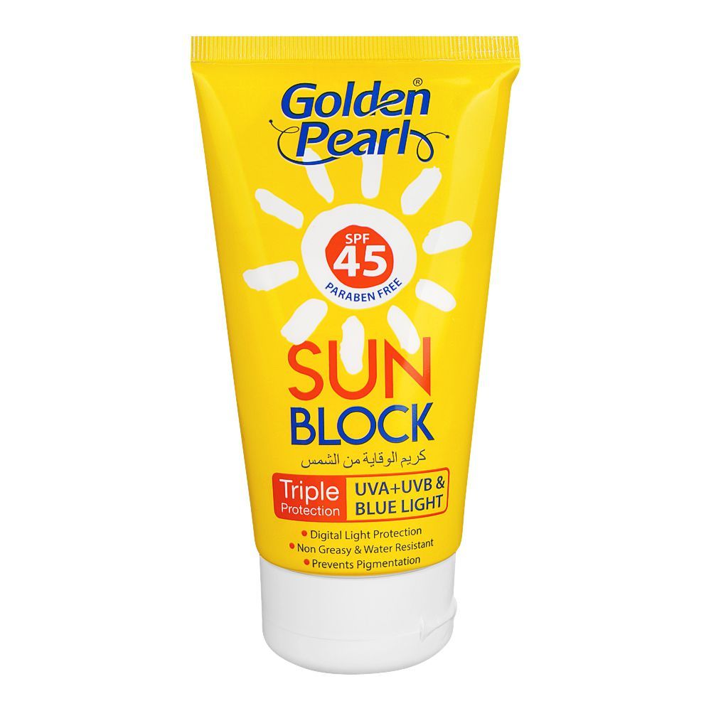 Golden Pearl Triple Protection UVA+UVB & Blue Light Sun Block, SPF45, 120ml - Front View