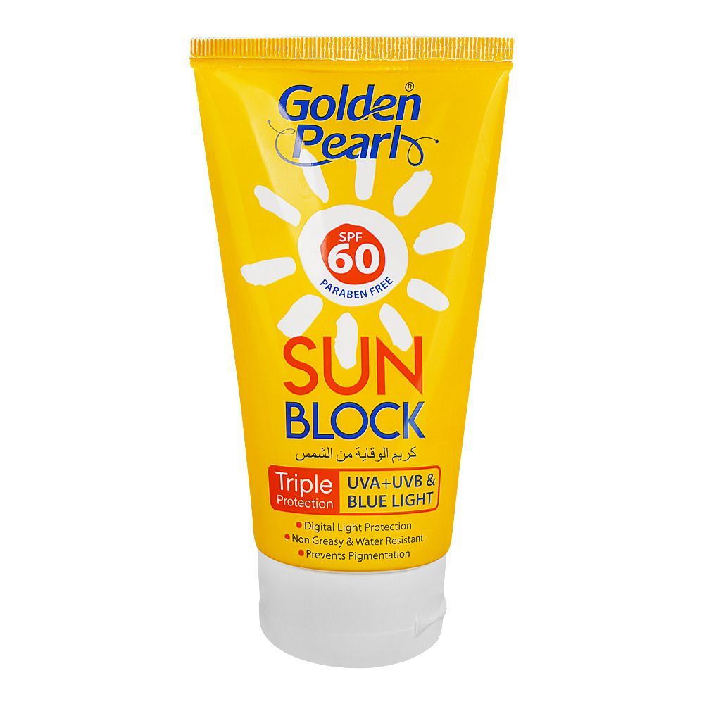 Golden Pearl Triple Protection UVA+UVB & Blue Light Sun Block, SPF60, 120ml - Front View