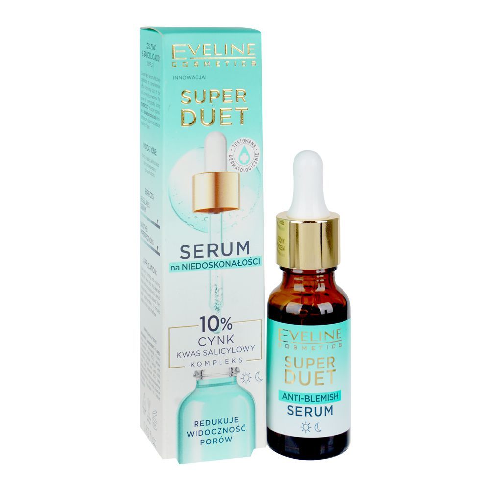 Eveline Super Duet 10% Zinc & Salicylic Acid Complex Anti-Blemish Serum, 18ml - Front View