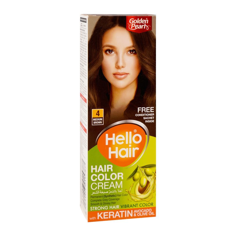 Golden Pearl Hello Hair - Hair Color/Dye Cream, 4 Medium Brown - Front View