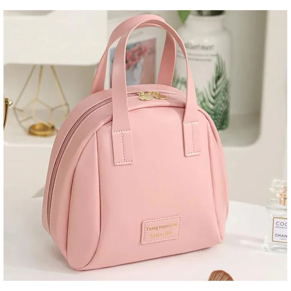 Handle-top Travel Cosmetic Bag, Makeup Organizer & Toiletry Pouch, Pink - Front View