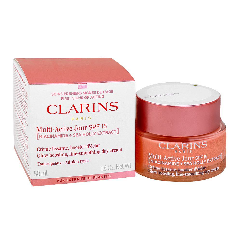 Clarins Paris Multi-Active SPF 15 Face Day Cream with Niacinamide+Sea Holly Extract, For All Skin Types, 50ml - Front View