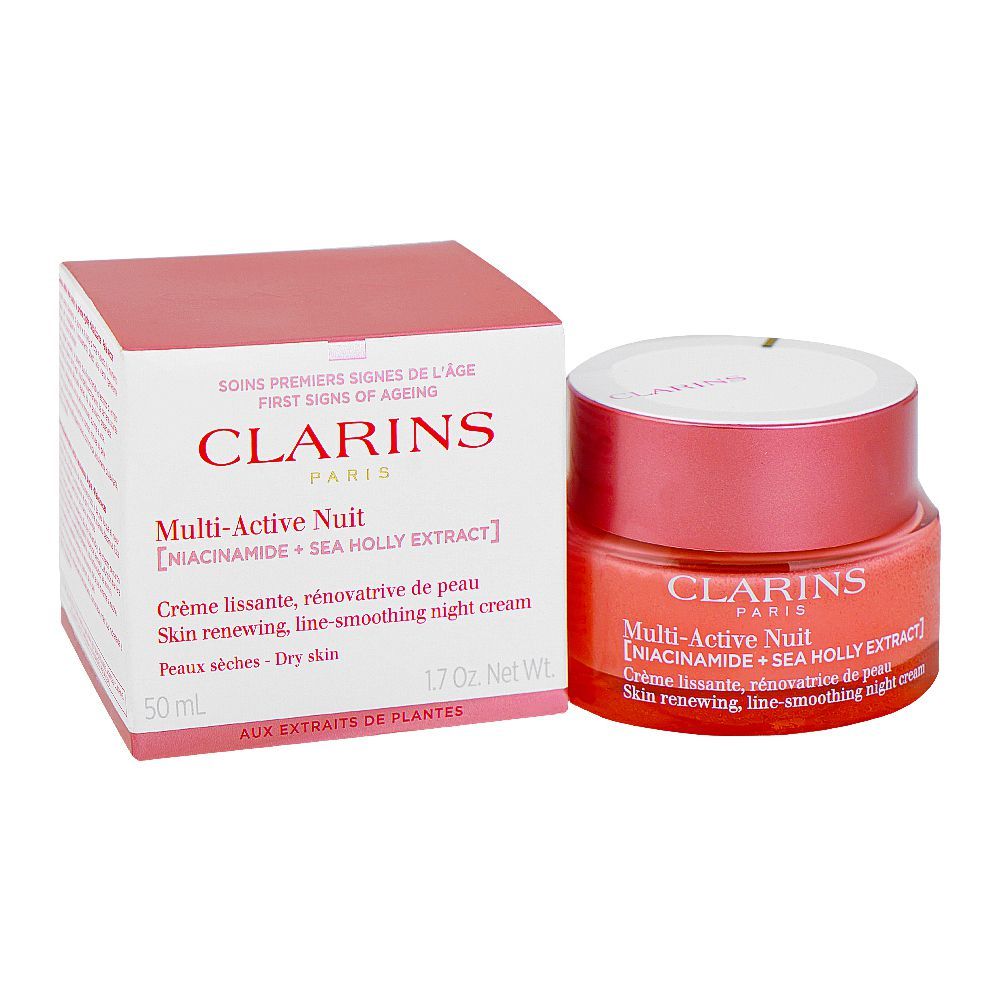 Clarins Paris Multi-Active Face Night Cream with Niacinamide+Sea Holly Extract, For Dry Skin, 50ml - Front View