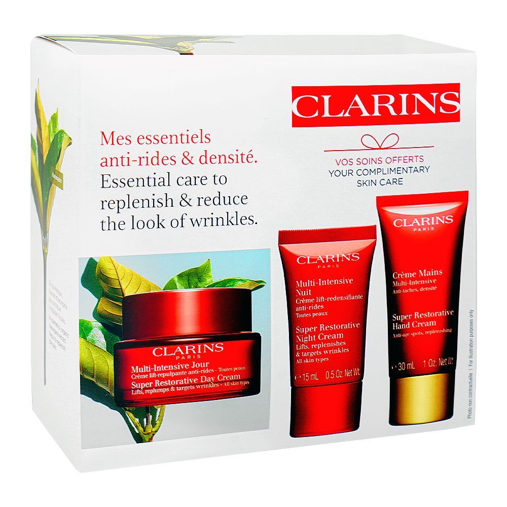 Clarins Paris Multi Intensive Super Restorative Hand Cream 30ml+Face Day Cream 50ml & Night Cream 15ml, 3-Pack - Front View