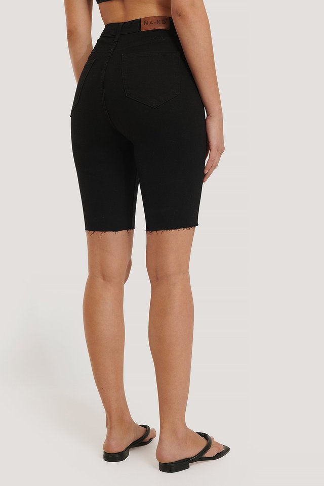 Skinny High Waist Bermuda Shorts Black For Womens  - Side View - AceCart