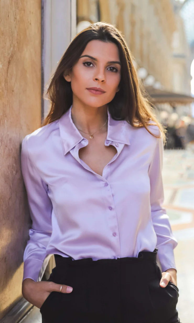 Lavender Lilac Silk Shirt For Womens