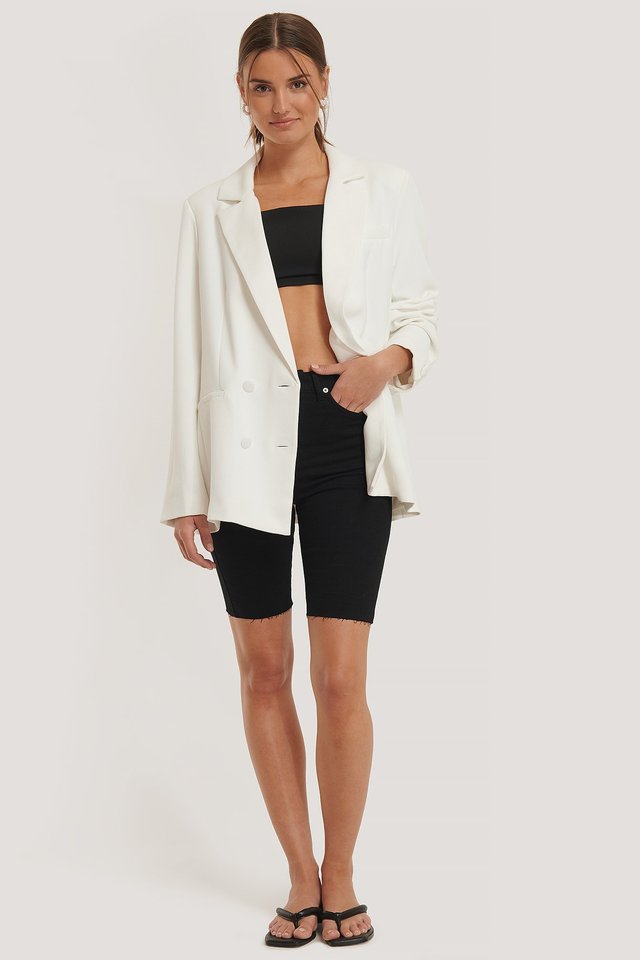 Skinny High Waist Bermuda Shorts Black For Womens - Back View - AceCart