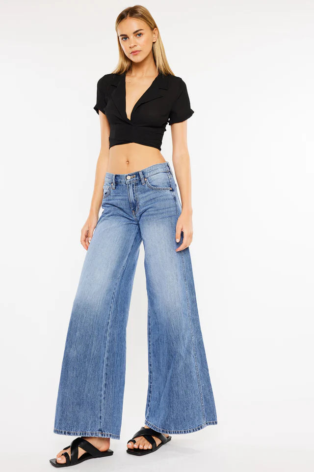 Side view of Jocy mid rise super wide jeans for women Pakistan