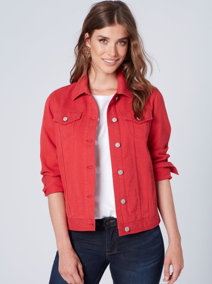 Women Red Solid Jacket  - Front View - Available in Sizes S