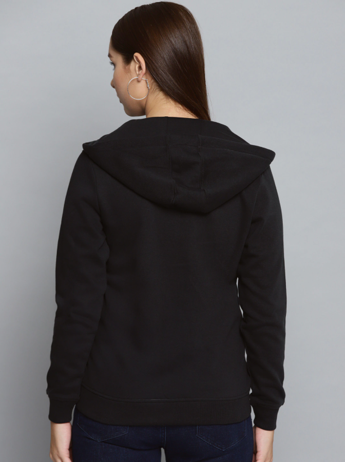 Ace Women Black Solid Hooded Zipper New Edition