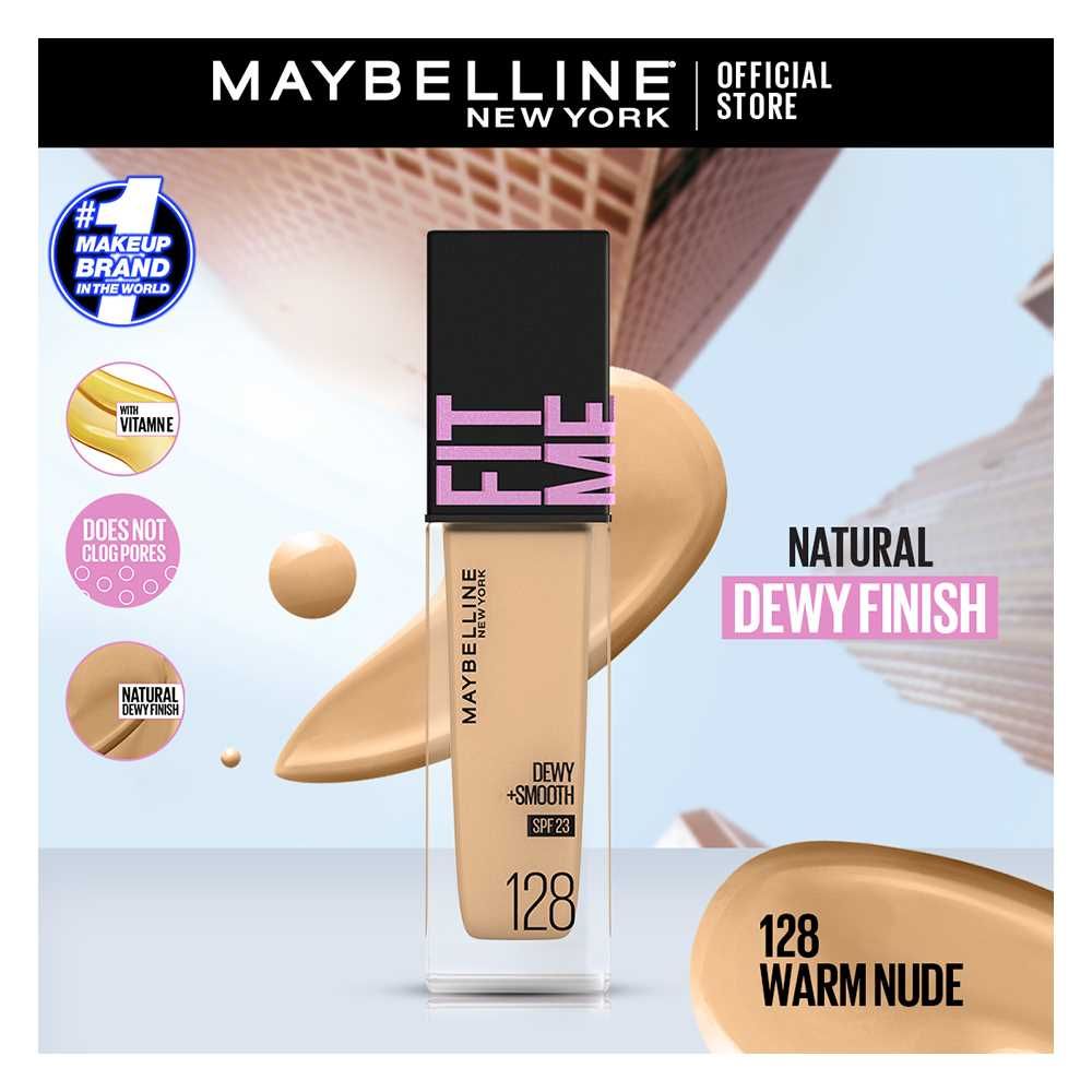 Maybelline NY Fit Me Dewy + Smooth Foundation SPF 23 - 128 Warm Nude - 30ml - For Normal to Dry Skin