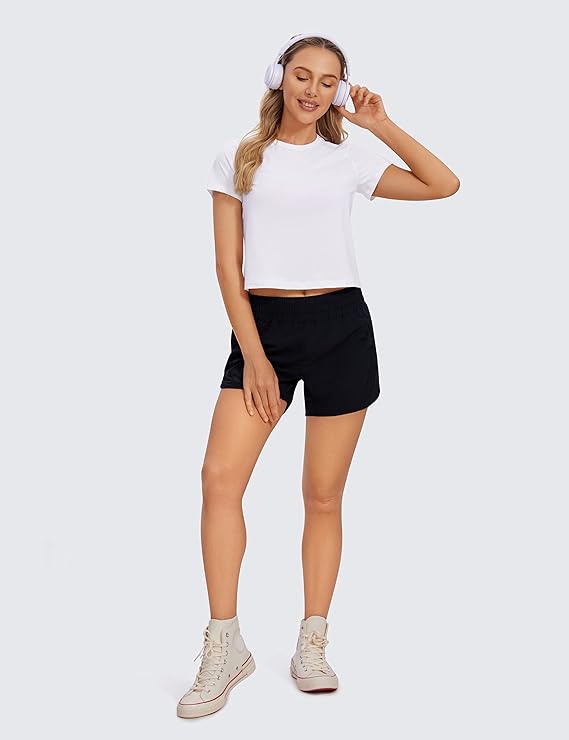 Women's Workout Crop Top T-Shirt Yoga Running Basic Tee White - Front View - AceCart