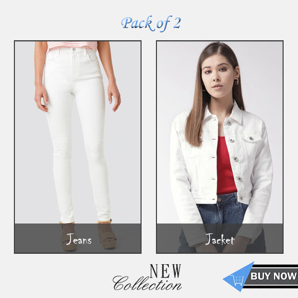 Pack of 2 Deal White Jeans & Jacket - Front View - AceCart