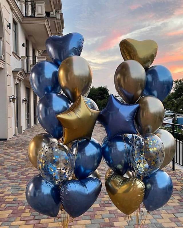 Balloon Bunch - Metallic Blue & Golden + Confetti + Foil - AceCart