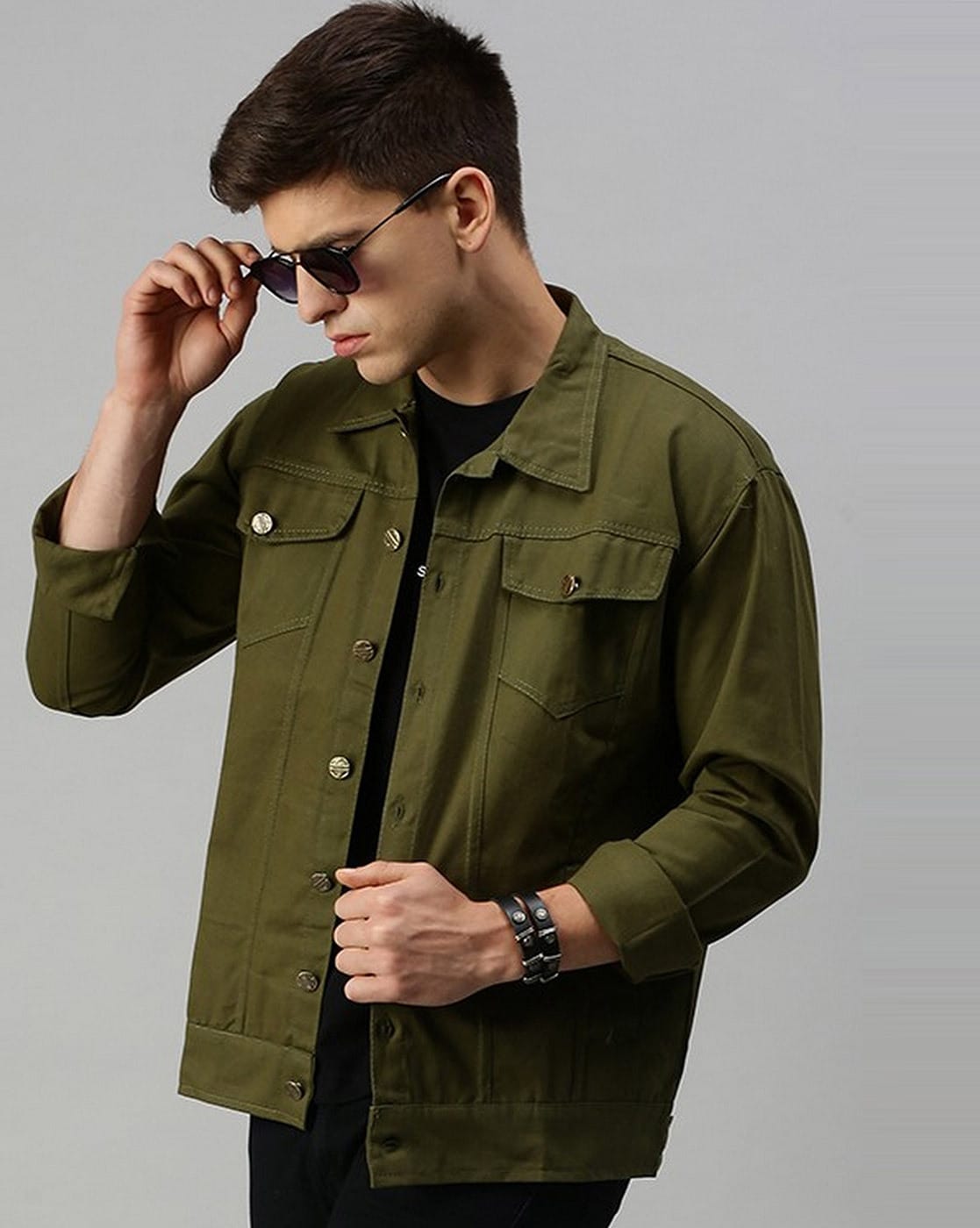 Suede Jacket With Olive Green Jean Jacket Men's Fashion Olive