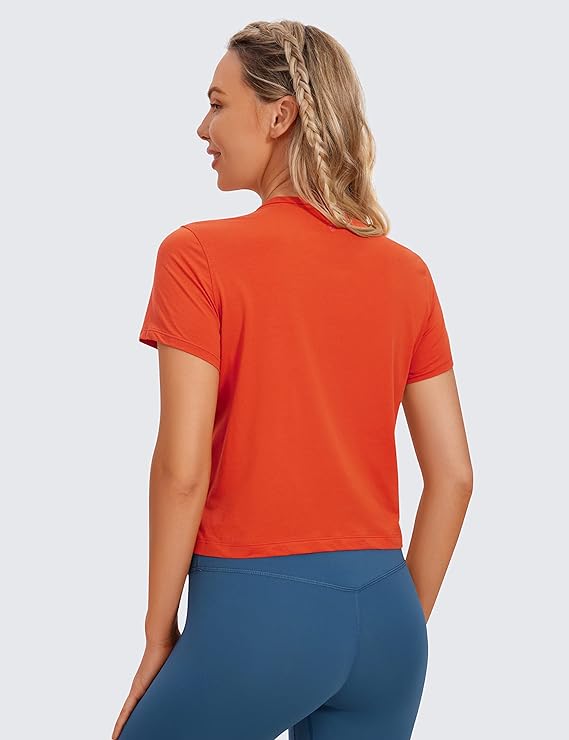 Women's Workout Crop Top T-Shirt Yoga Running Basic Tee Orange