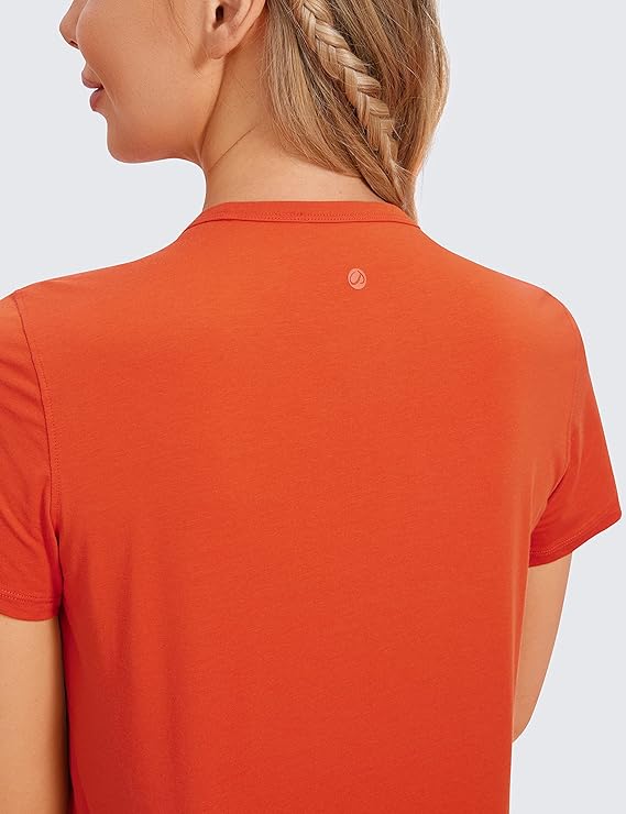 Women's Workout Crop Top T-Shirt Yoga Running Basic Tee Orange - Back View - AceCart