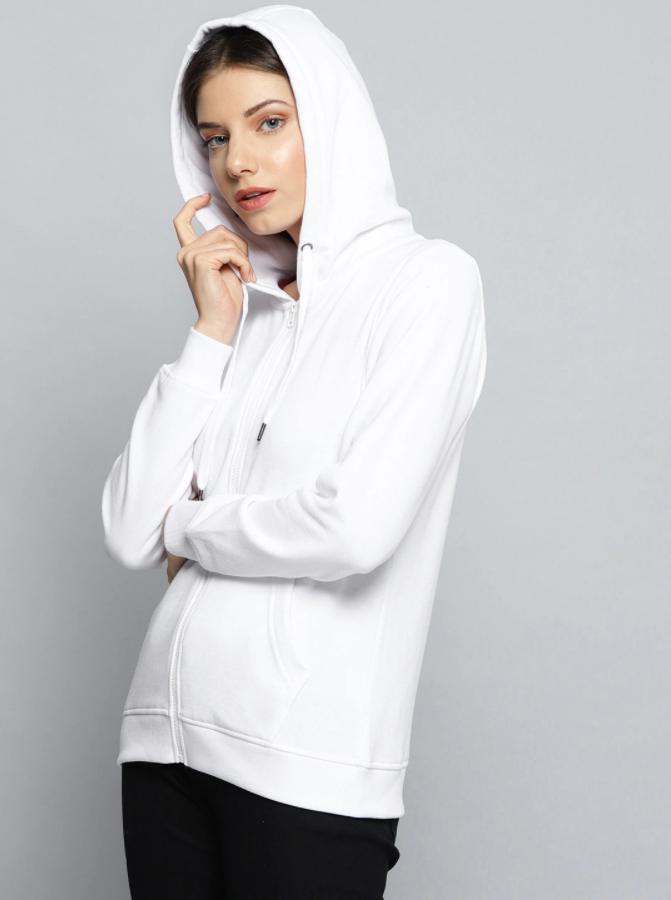 Ace Women White Solid Hooded Sweatshirt New Edition