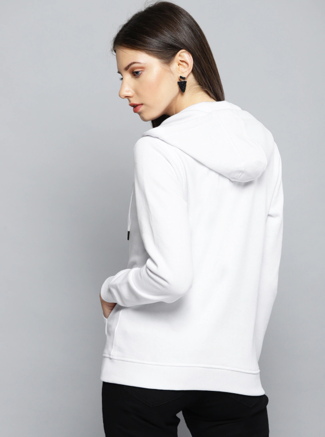 Ace Women White Solid Hooded Sweatshirt New Edition