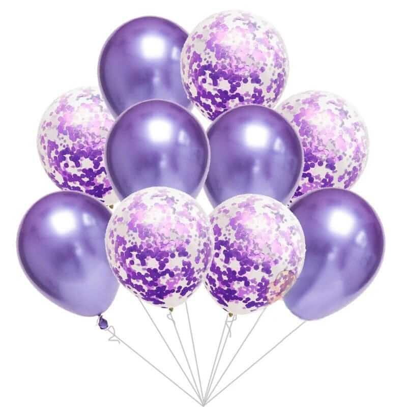 Balloons 5 Confetti 5 Metallic Purple Pack of 10 - AceCart