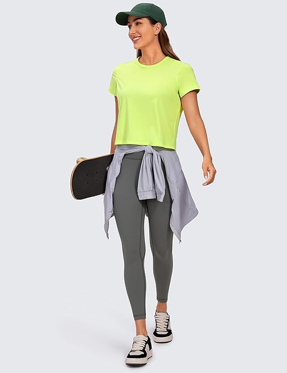 Women's Workout Crop Top T-Shirt Yoga Running Basic Tee Light Green - Back View - AceCart