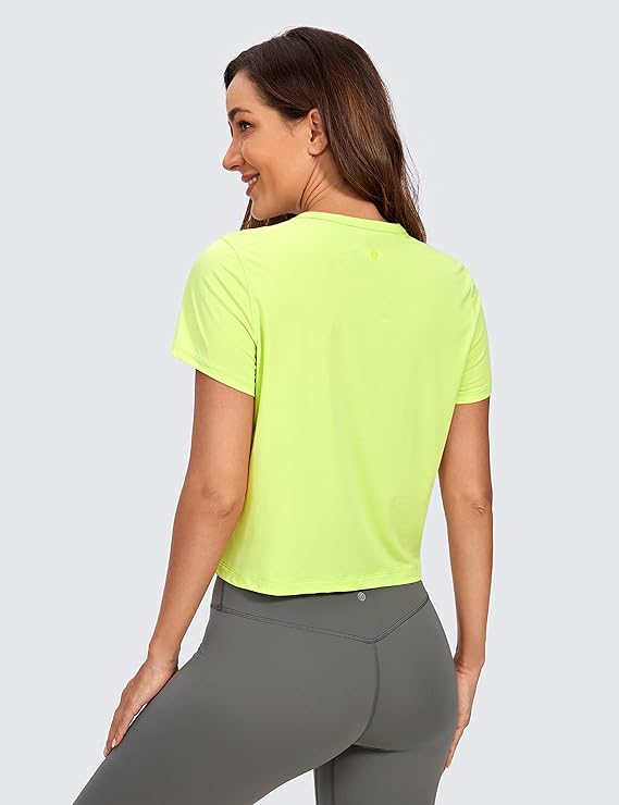 Women's Workout Crop Top T-Shirt Yoga Running Basic Tee Light Green