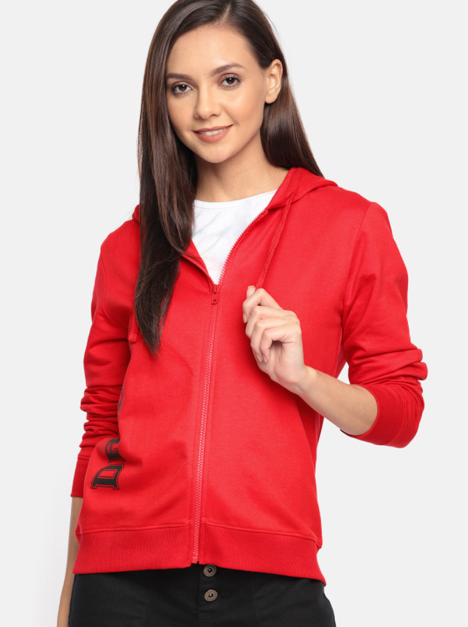 Ace Drama Women Red Solid Hooded Sweatshirt