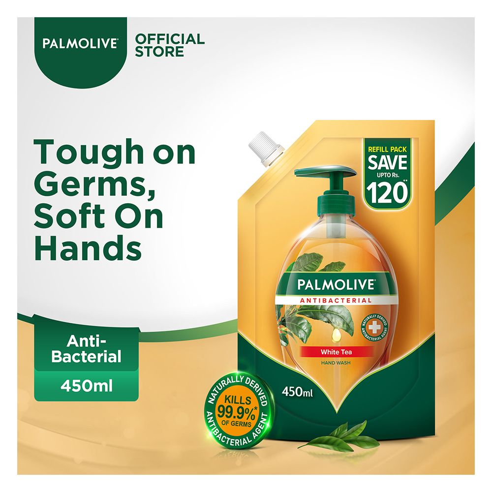 Palmolive Antibacterial White Tea Hand Wash, Refill, 450ml - Front View