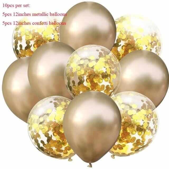 Balloons 5 Confetti + 5 Metallic Golden (Pack of 10) - AceCart