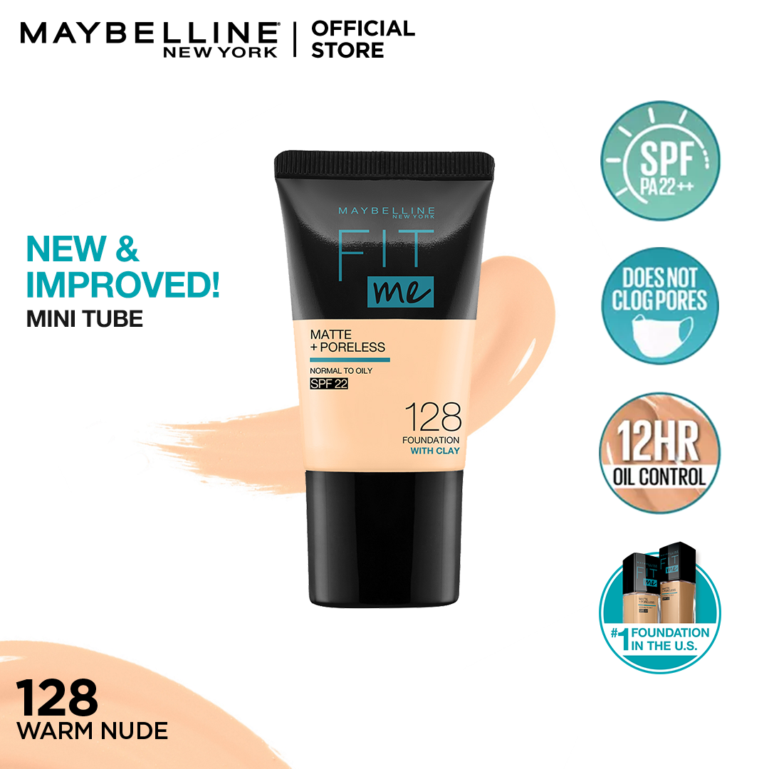 Maybelline NY Fit Me Matte & Poreless Foundation Mini Tube - 128 Warm Nude - 18ml - For Normal to Oily Skin