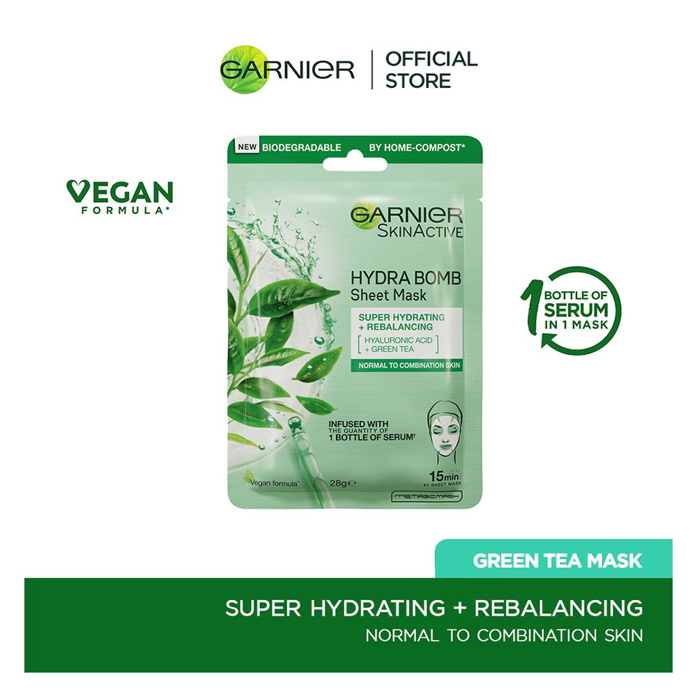 Garnier Skin Active Hydra Bomb Tissue Mask, Ultra Hydrating + Rebalancing, For Normal to Combination Skin, 32g - Front View