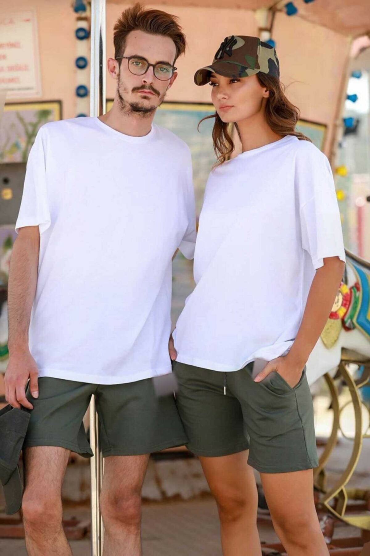 Pack Of 2 Basic Couple T-Shirt White - Front View - AceCart