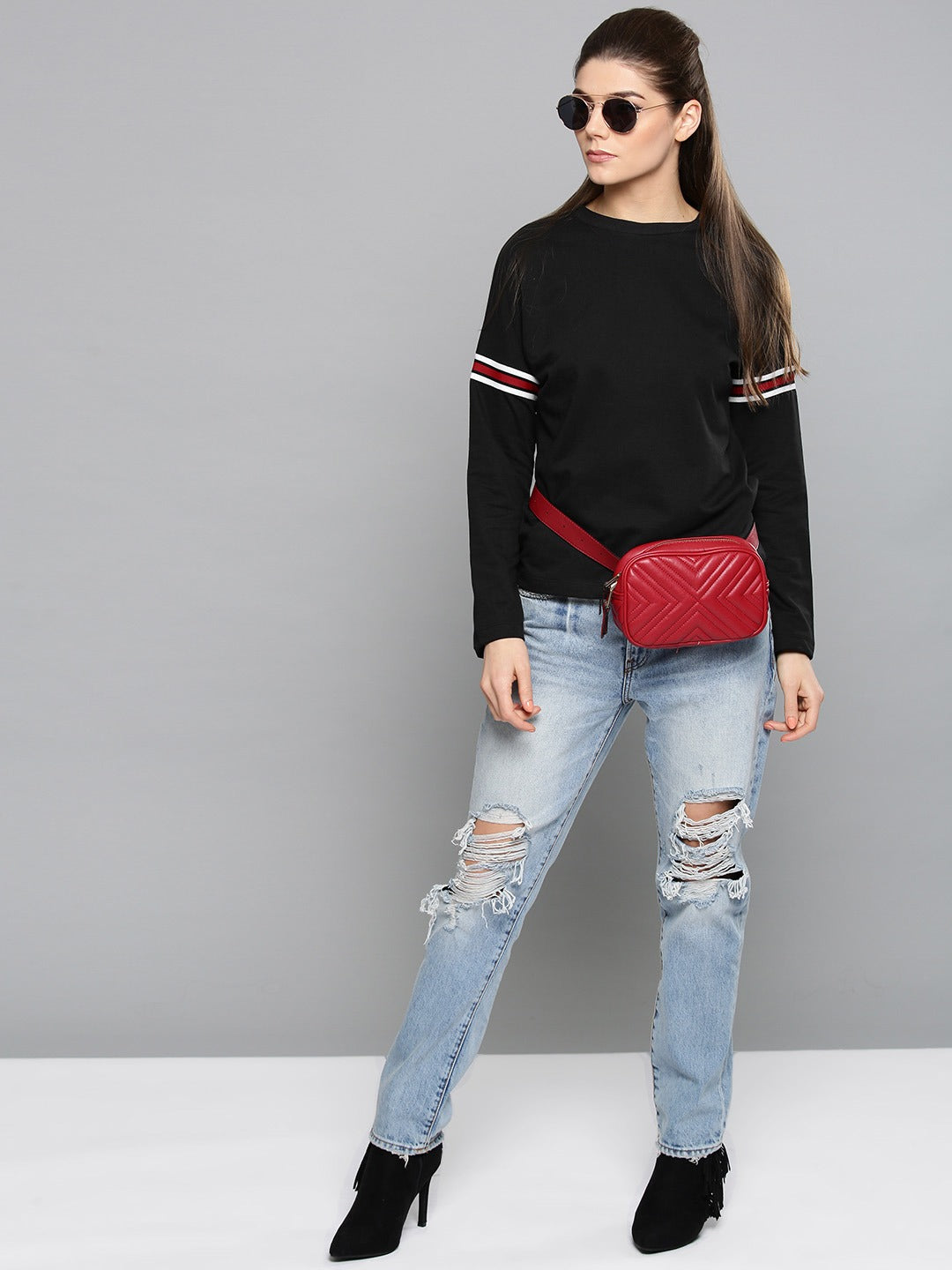 Ace Printed Stripe Sleeves Womens Sweatshirt 