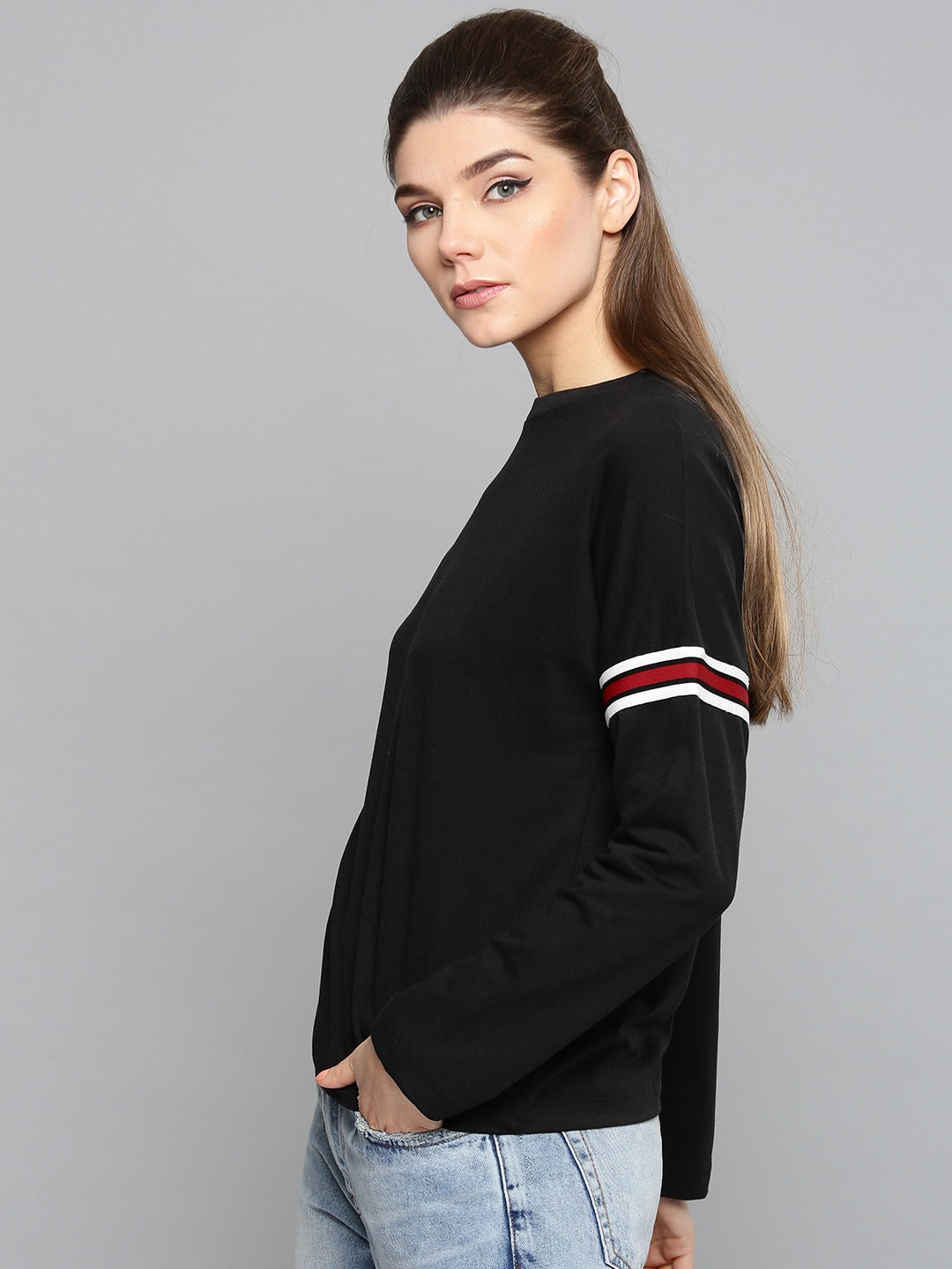 Ace Printed Stripe Sleeves Womens Sweatshirt 