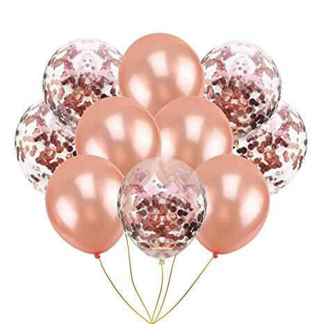 Balloons 5 Confetti + 5 metallic Rose (Pack of 10) - AceCart