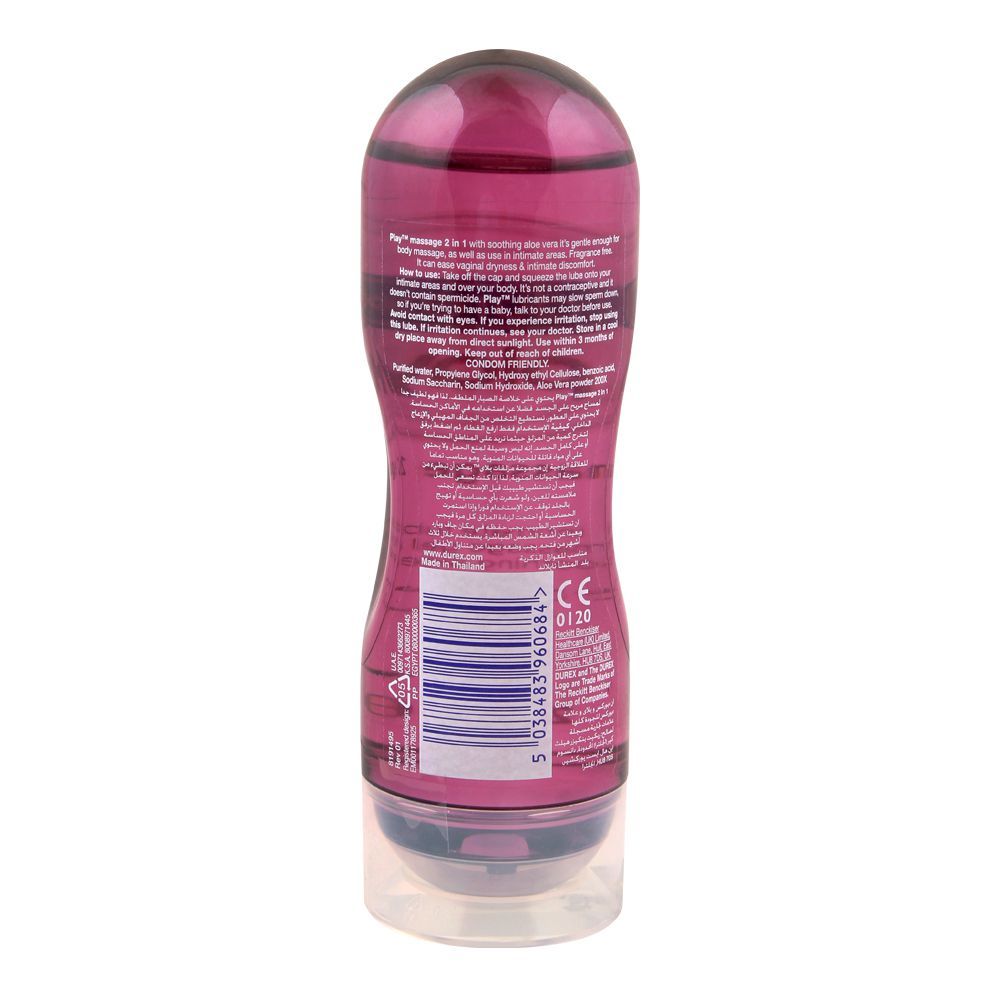Durex Play Massage 2-In-1 Intimate Lube & Massage Gel, Aloe Vera, 200ml