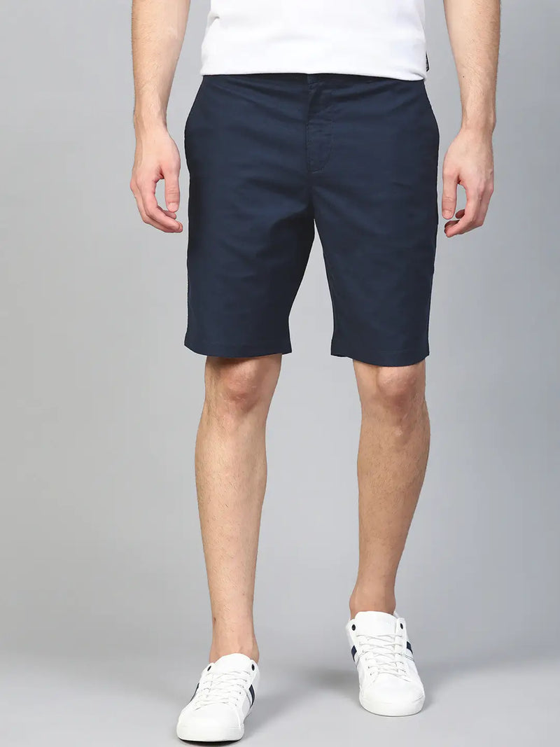 Men Navy Blue Checked Regular Fit Regular Shorts - Side View - AceCart