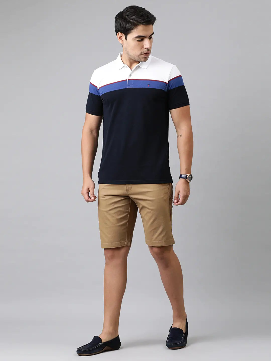 Men Khaki-Coloured Solid Slim Fit Regular Shorts - Front View - AceCart
