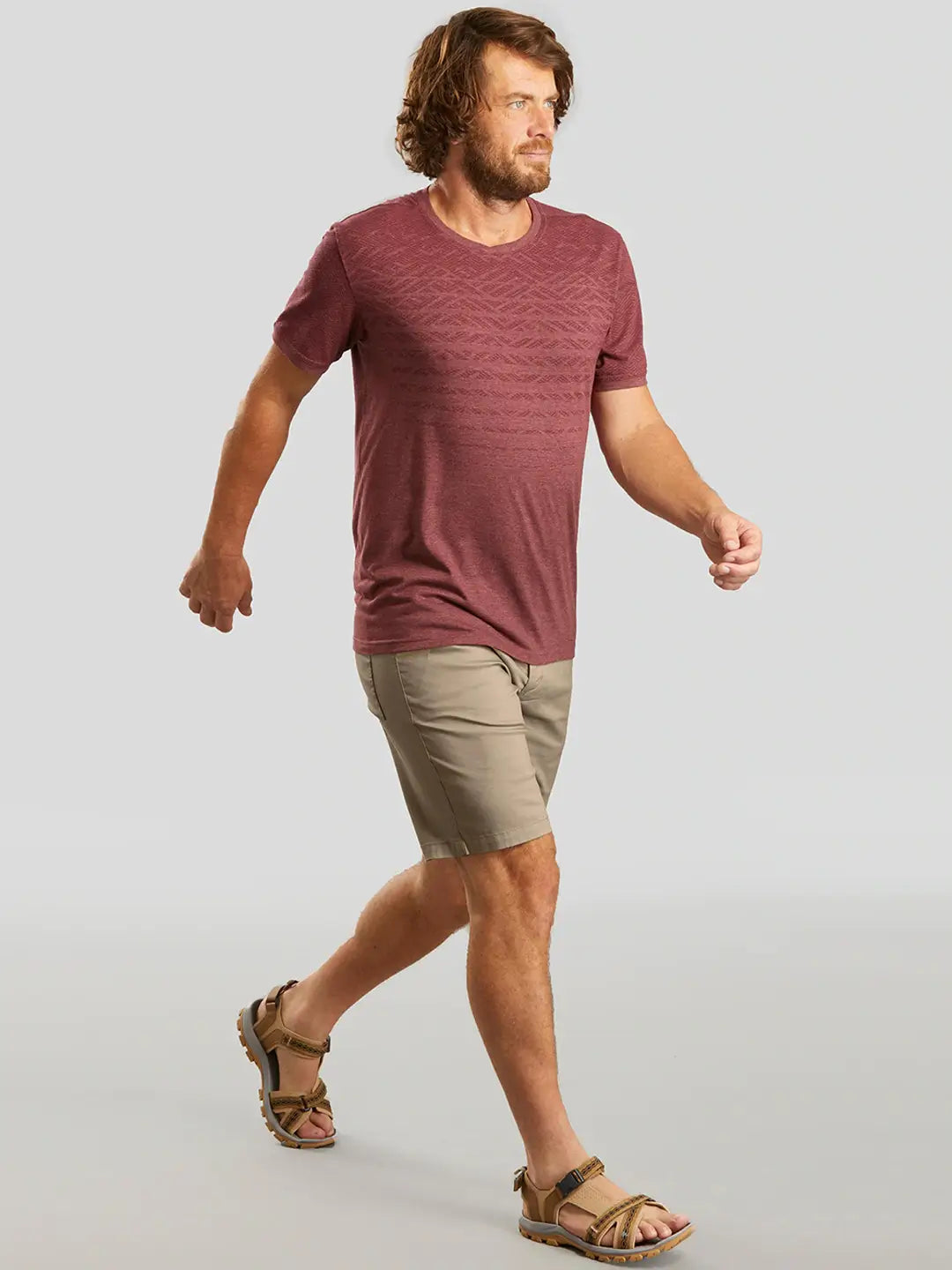 Men Khaki Solid Regular Fit Hiking Shorts - Front View - AceCart