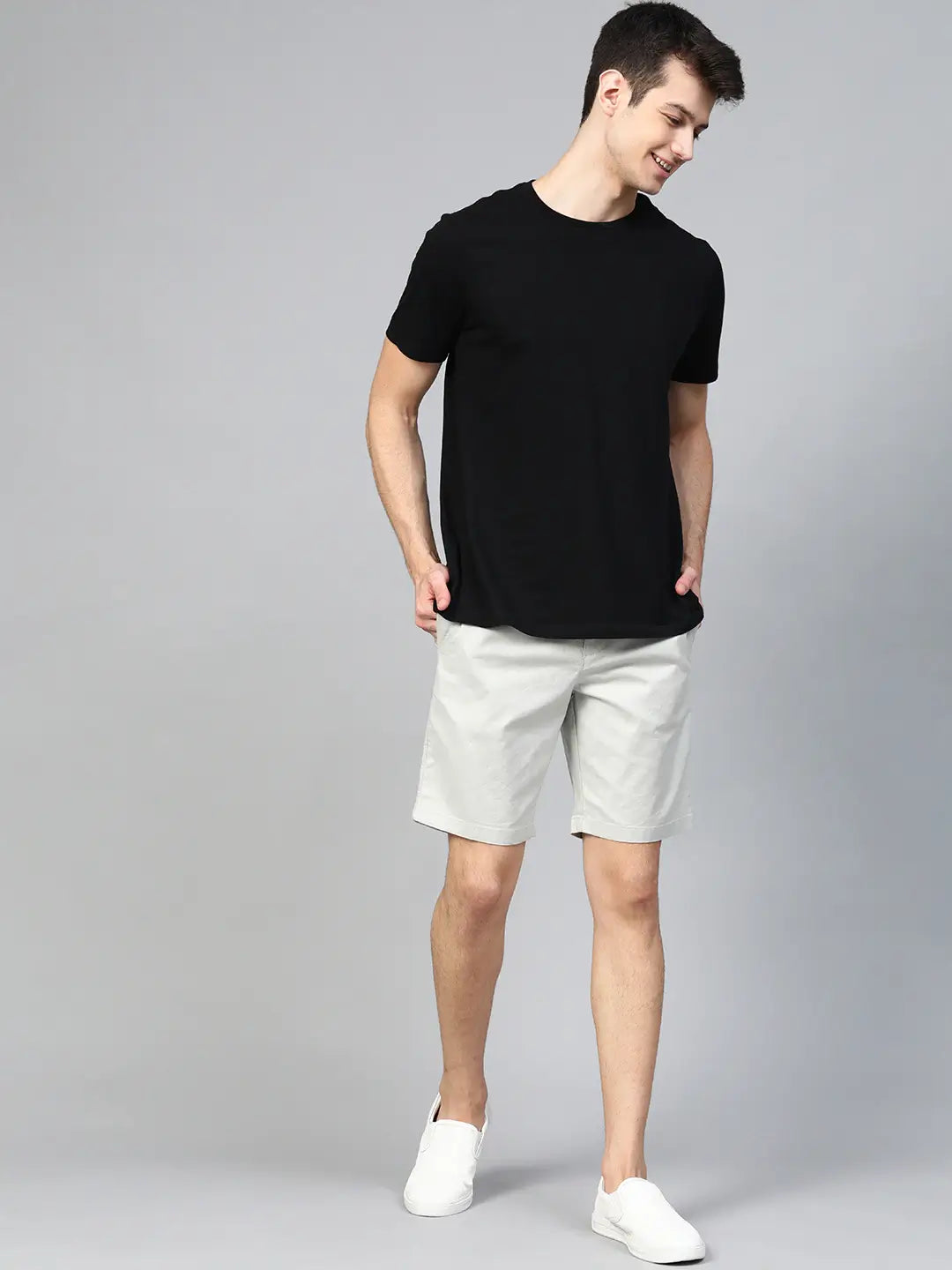 Men Off-White Self-Checked Regular Fit Shorts - Front View - AceCart