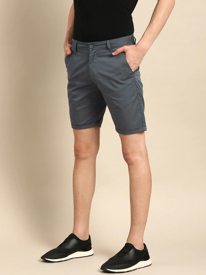 Men Charcoal Gray Solid Slim Fit Chino Shorts - Side View - AceCart
